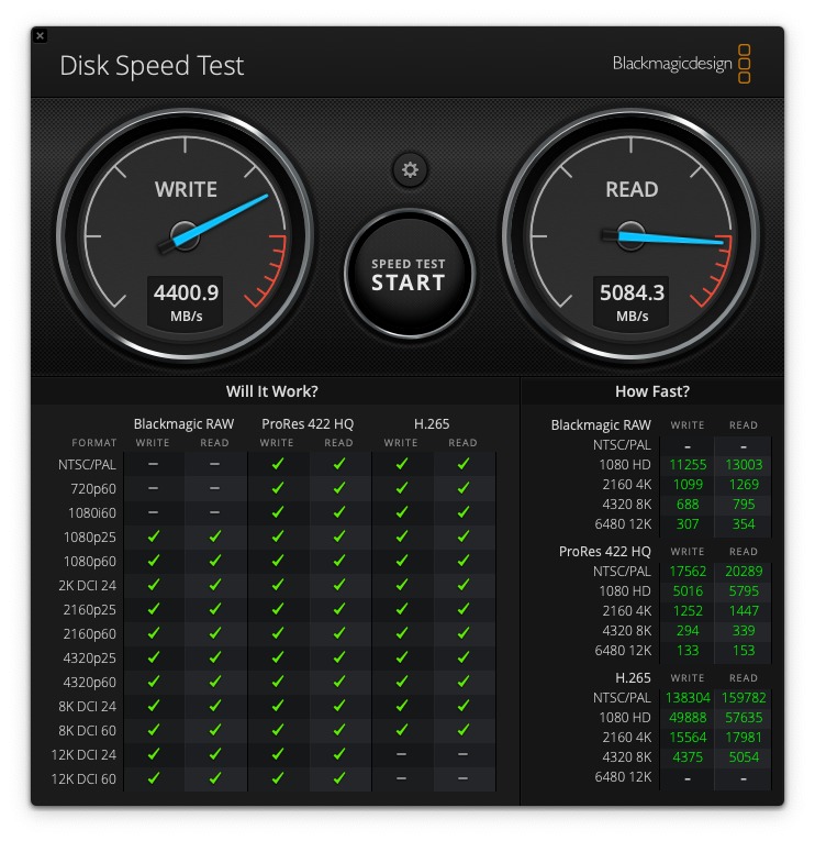 My Mac Studio's internal SSD performance in Blackmagic Disk Speed Test
